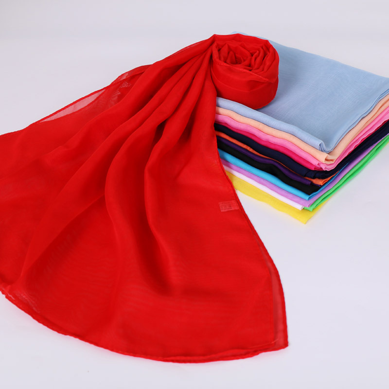 速发Thin solid color chiffon silk scarf 纯色雪纺小丝巾薄款女 - 图1