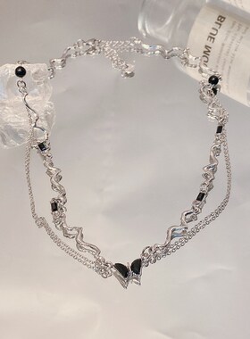 暗黑风蝴蝶项链女波浪纹链条拼接C锁骨链小众简约轻奢高级感项饰