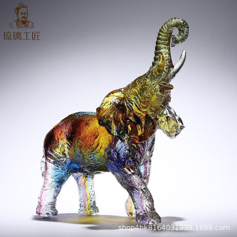 古法琉璃手工艺品大象风水老板办公室装I饰摆件送男领导的礼物高