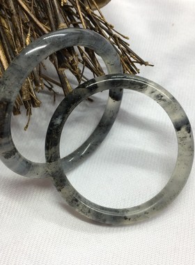 天然岫玉水墨手镯细圆条叮u当镯 冰透水墨飘花手镯 女款岫玉镯子