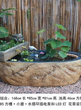 大型花园庭院假山喷泉流水景观加深养鱼池水池水循环露台造景摆件