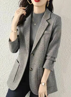 设计感灰b色西装外套女2023春季新款韩版休闲气质流行小西服上衣