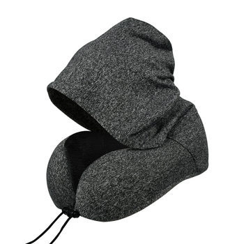 Memory Foam ໝອນຮູບ U-shaped hooded ຖອດອອກໄດ້ແລະຊັກໄດ້ນັກສຶກສາຄໍ pillow office nap car ໝອນຮູບ U-shaped ການເດີນທາງ blackout