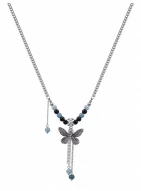 蓝色串珠a蝴蝶项链女小众复古新中式锁骨链百搭个性轻奢高级感颈