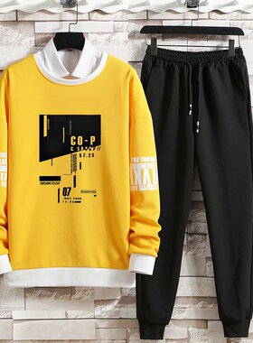 现货Spring Autumn Men's Sets Hip Hop Long sleeve PZrint