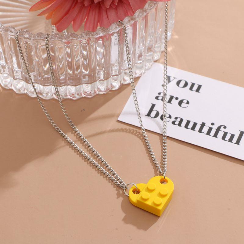 速发ALIUTOM Punk 2Pcs Heart Brick Couples Love Necklace For - 图3