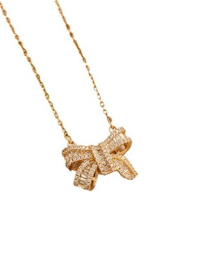 不掉色钛钢项链韩国小众设计微z镶蝴蝶结吊坠高级气质女款锁骨项