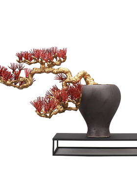 现代新中式金属铁艺迎客松酒店样板E房间家居客厅玄关装饰品摆件