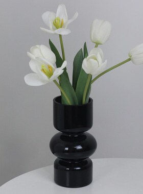 简约黑色玻璃花瓶摆件小清新桌面装饰干花花束客厅餐桌插花装饰品