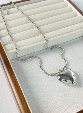 东大门ins甜酷风金属珠珠链爱I心灰色吊坠项链锁骨链