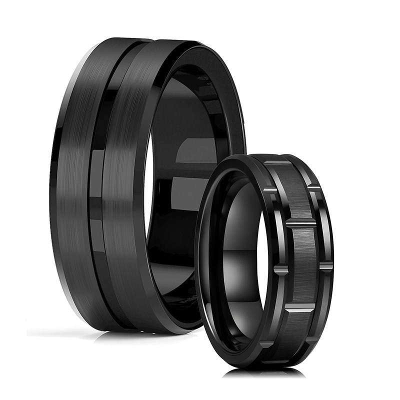 推荐Classic Men's 8mm Black Tungsten Wedding Rings Double Gr - 图0