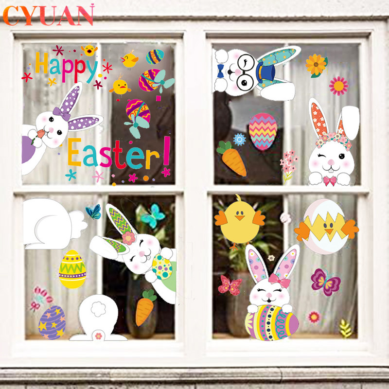 极速Happy Easter Window Stickers Rabbit Easter Eggs Carrot C-图0