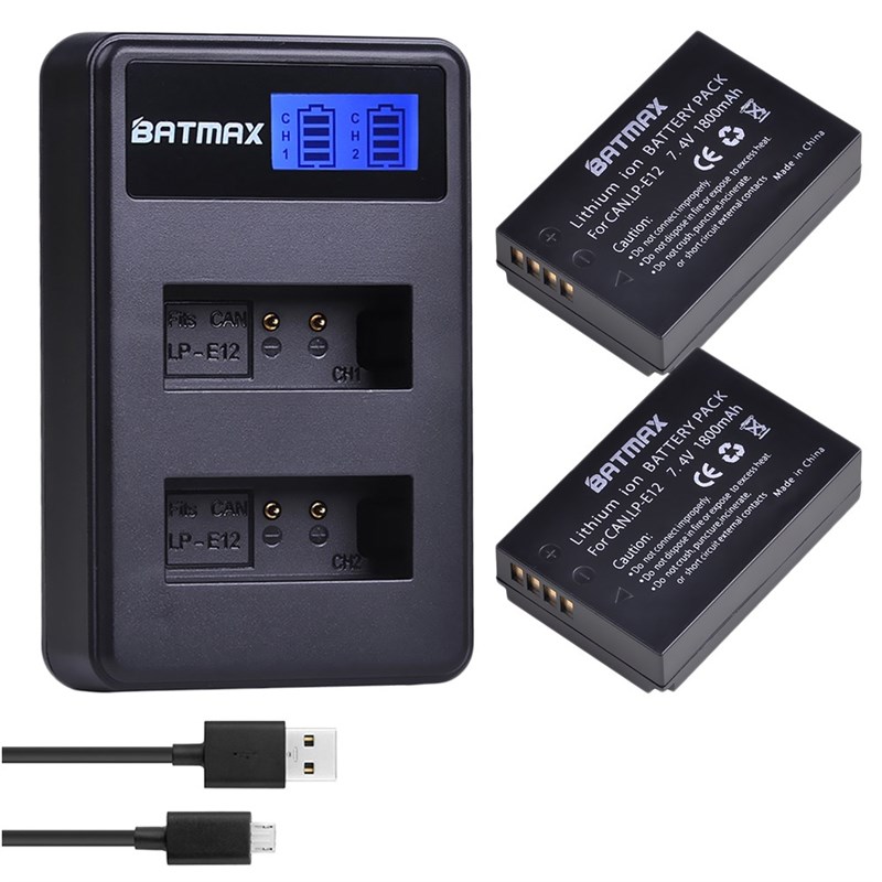 4Pcs 1800mAhh LP-E12 LP E12 LPE12 Li-ion Battery+ LCD SB Du-图0