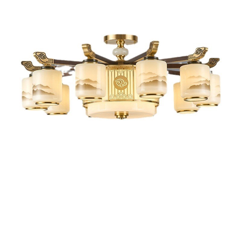 新中式复式楼客厅大吊灯全铜实木大气别墅中空挑高楼中楼梯大厅灯 - 图3