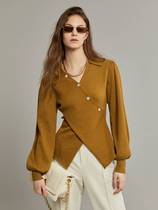 Manufacturer ELLE retro black V collar jacket head long sleeve sweater woman 2023 fall new loose wool knit