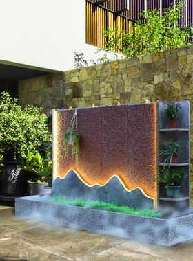 户外大型石材水幕墙流水假山别墅庭院喷泉鱼池装饰造景落地大摆件