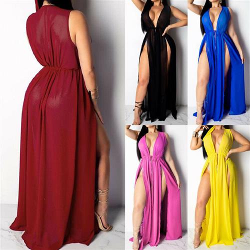 Sexy New Women lBeach Cover Ups Swimwear Deep V Beach Maxi W - 图1