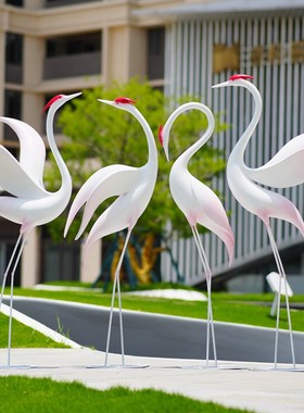 仙鹤雕塑摆件酒店别墅装饰售楼部草坪景观学校小区公园水池布景
