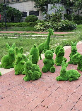 户外花园庭院植绒小动物造景雕塑露台幼儿园树脂可爱兔子装饰摆件