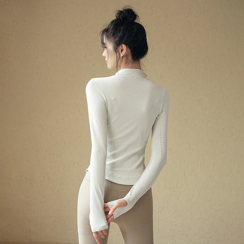 瑜伽服女秋冬新款拉炼立领运动外套修身显瘦长袖外穿跑步健身上衣 - 图1