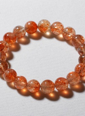 天然白水体共生阿鲁沙水晶金草莓晶手链太阳长石手串绿柱石日光石