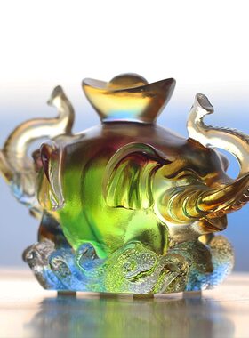 古法琉璃元宝大象创意招财摆件居家室内客厅办公前台摆放装饰品