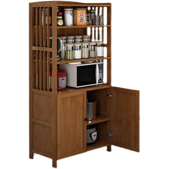 Solid wood kitchen rack floor-standing microwave rack multi-layer household oven storage rack