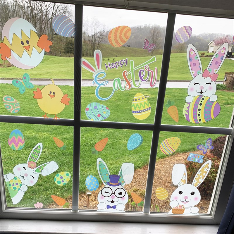 极速Happy Easter Window Stickers Rabbit Easter Eggs Carrot C-图1