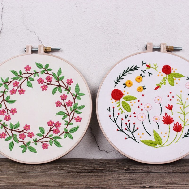 DIY Easy Flower Pattern Embroidery Kit with Hoop for Beginne-图1