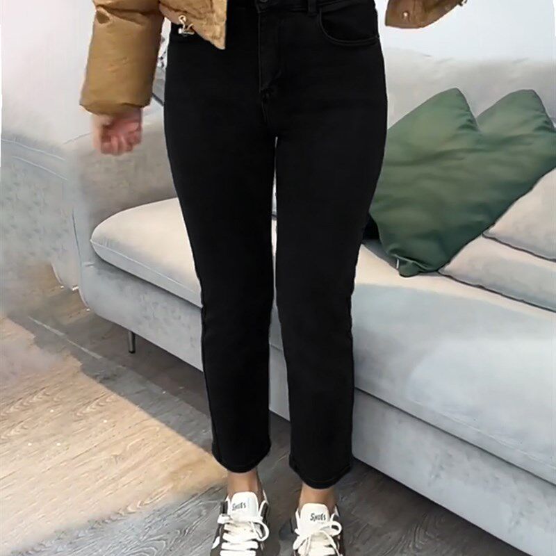 高腰弹力直筒牛仔裤女大码胖妹妹遮胯显瘦H2023春季小众设计烟管