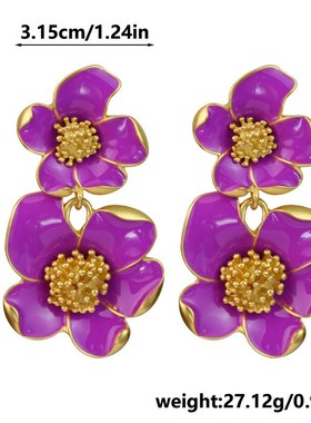 新款复古花朵项链气质立体小花红B白色耳饰项链套装珐琅釉项链宴