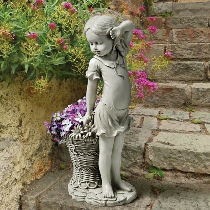 ower Girl Garkden Statue eculpture FigurinS Basket Outdo - 图2