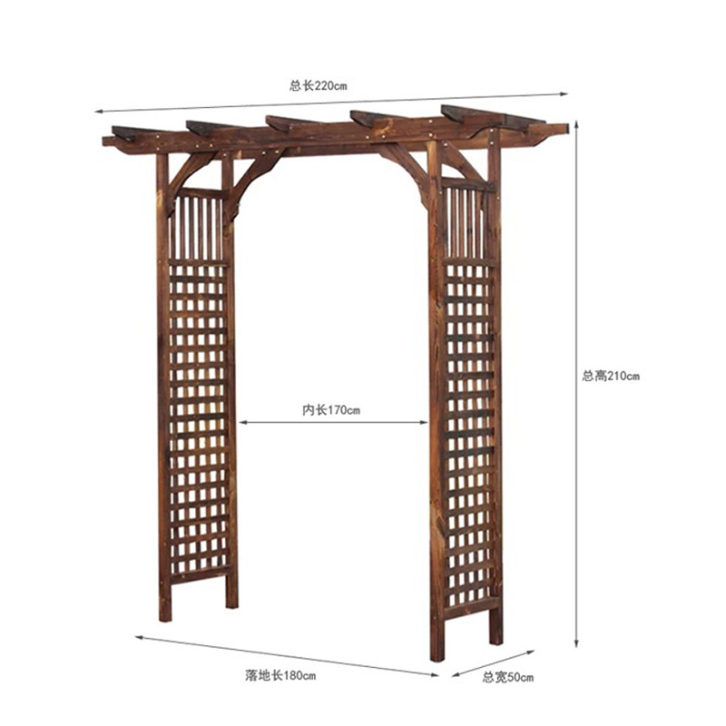室外拱门花架爬藤架子庭院碳化防腐木花园K栅栏门花墙架网格葡萄 - 图0