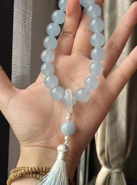 爆款苍盐海淡蓝琉璃手持绕指柔男女百搭盘玩手串中式汉服超仙配饰