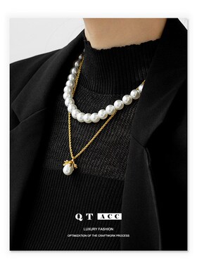 黄铜镀18K真金 法式时尚优雅气质简约款施家珍Q珠锁骨链项链秋冬