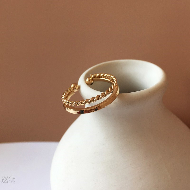 Simple metal stripe double layer ring with beautiful tempera - 图1