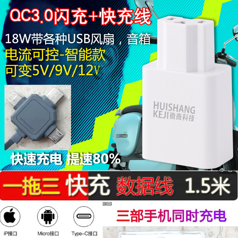 电瓶电动车手机充电器快充车载转换转接头通用插口48v60v72v双usb