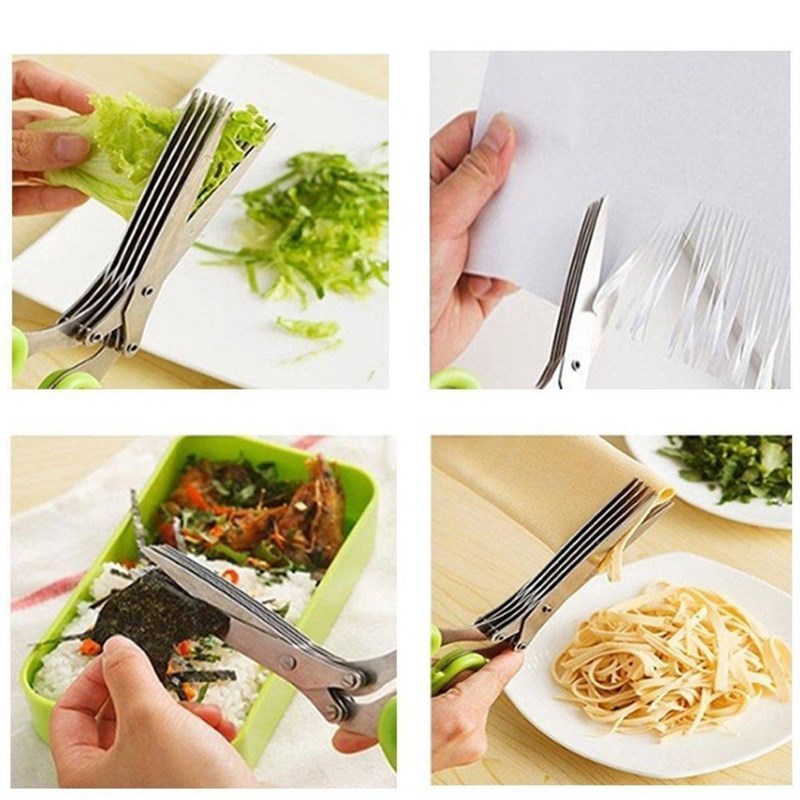 新品19CM Minced 5 Blades Stainless Steel Kitchen Scissors He - 图1