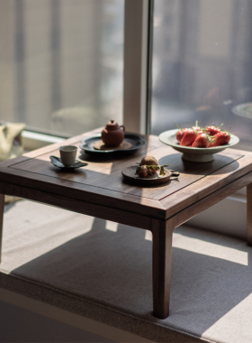 新中式小炕桌黑胡桃木榻榻米茶几茶室简约飘窗桌禅意日式阳台矮桌