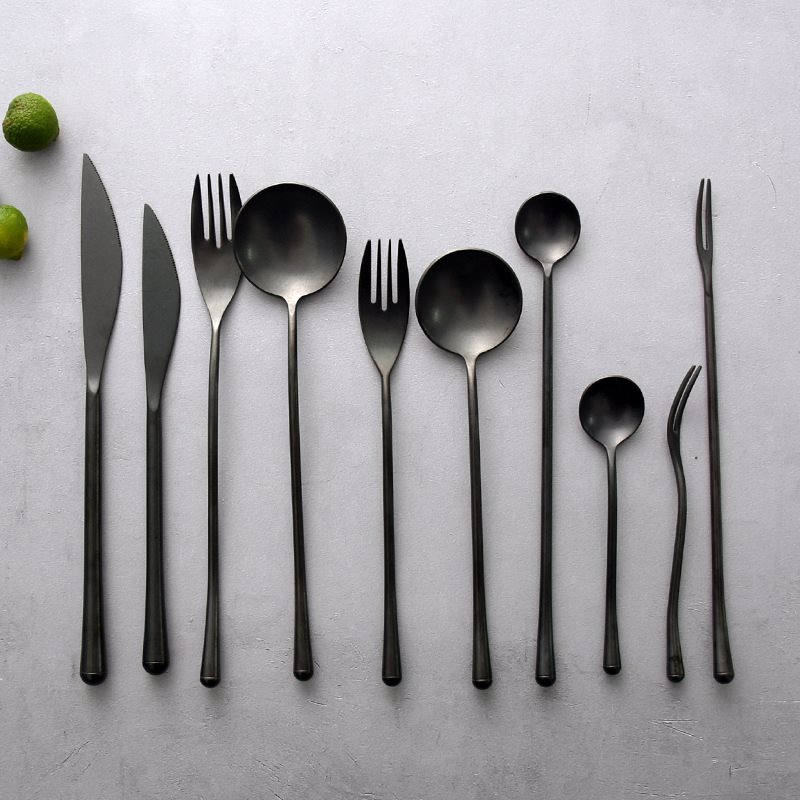 推荐Black matte stainless steel tableware West fork meals - 图2