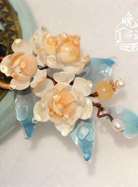 暖霁热缩花发簪盘发发夹边夹汉服发梳古风复古明制头饰发钗簪子女