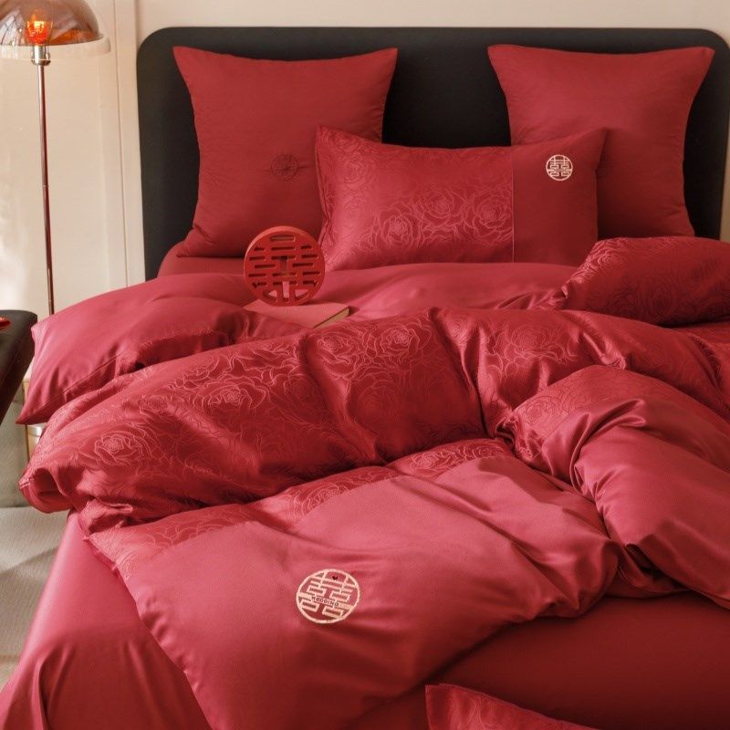 中式结婚四件套大红色新婚陪嫁被套婚庆床上用品婚房喜被,淘宝优惠券,粉丝福利购,淘宝优惠卷