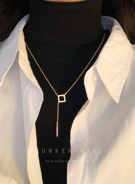 流苏几何吊坠项链女秋冬轻奢小众高级感气质毛衣链搭配打底衫配饰