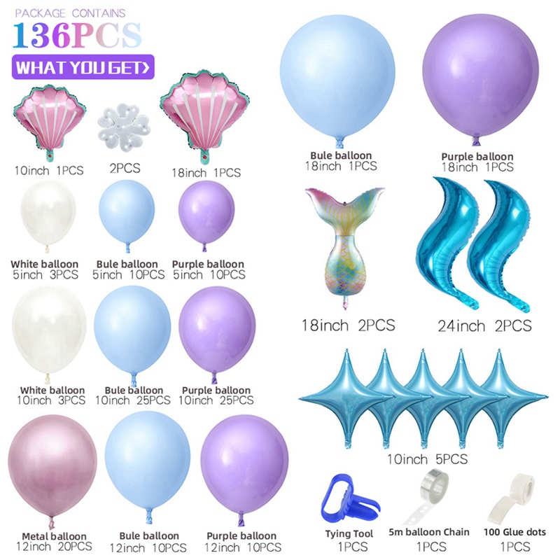 6Tcs Little Mermoand Pail Latex Balloon Set Garlaid Ar - 图0