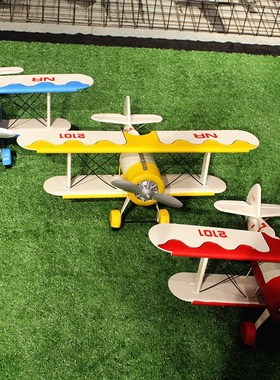 复古怀旧铁艺飞机滑翔机铁皮模型橱窗摆件摄影道具创意礼物工艺品