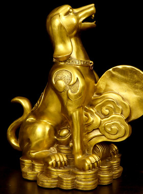 纯铜十二生肖g狗金钱元宝狗招财进宝聚宝盆狗家居装饰客厅办公摆