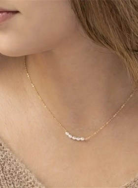 跨境爆款5颗淡水珍珠项链女式时尚不锈钢镀金P锁骨链珠宝首饰礼品
