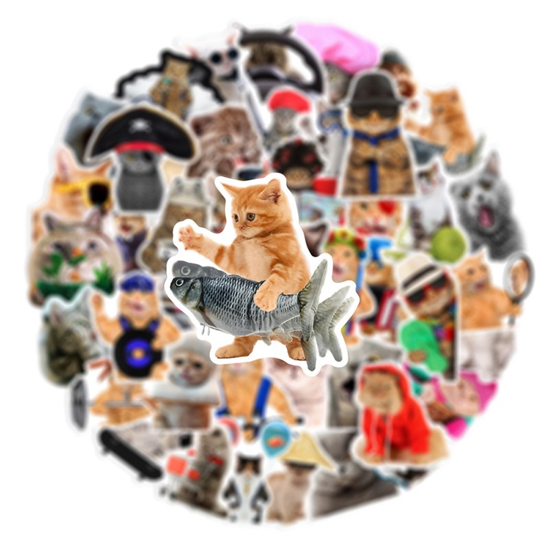 极速66pcs Cute Funny MEME Cat Stickers Kawaii Cartoon Animal - 图1