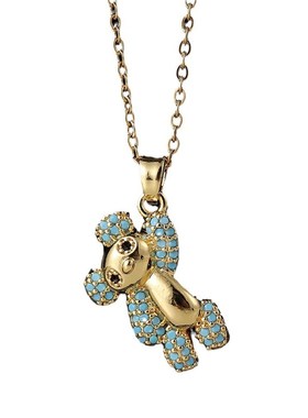 时尚百搭铜锆石i电镀真金彩色小熊吊坠女轻奢小众设计高级感项链