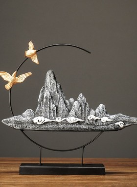 假山水新中式家居客厅书房电视y酒柜小摆件茶办公室禅意装饰工雷